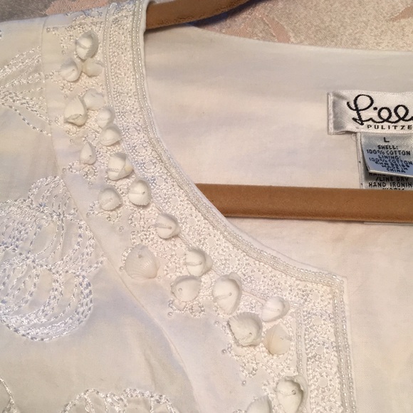 Lilly Pulitzer white shell beaded tunic dress L - Picture 6 of 7